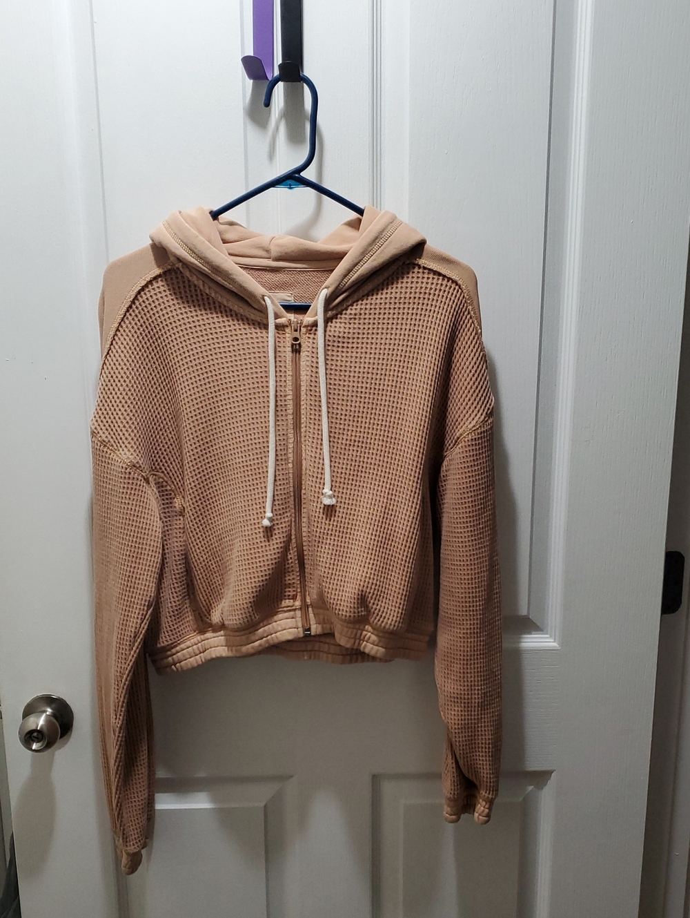 Aerie Waffle-Knit Zip Hoodie - Tan